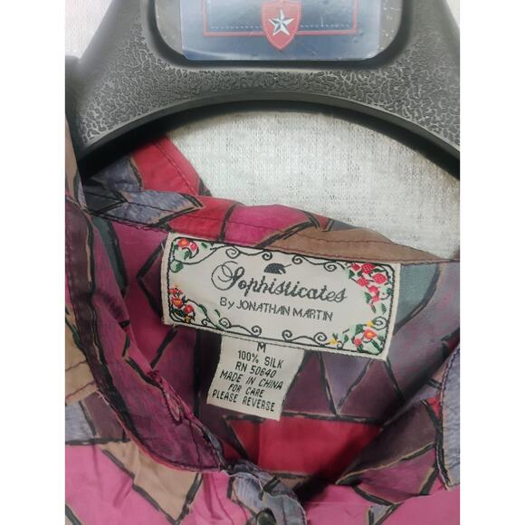 Vtg Sophisticates 100% Silk Button Down Shirt Mens M Geometric Fresh Prince Y2k - Picture 2 of 8